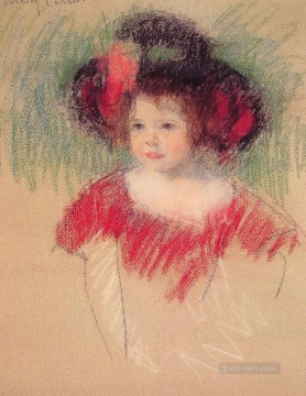 Margot in Big Bonnet and Red Dress mothers children Mary Cassatt Oil Paintings